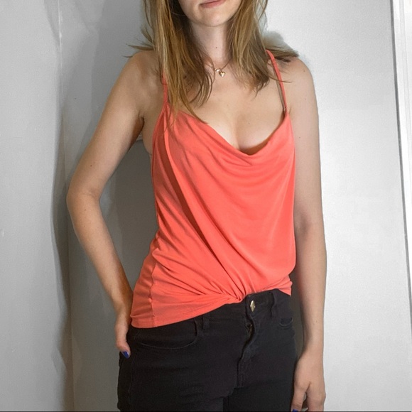LULU’S NWT spaghetti strap cross straps v neck tank top orange pink size medium - Picture 5 of 5